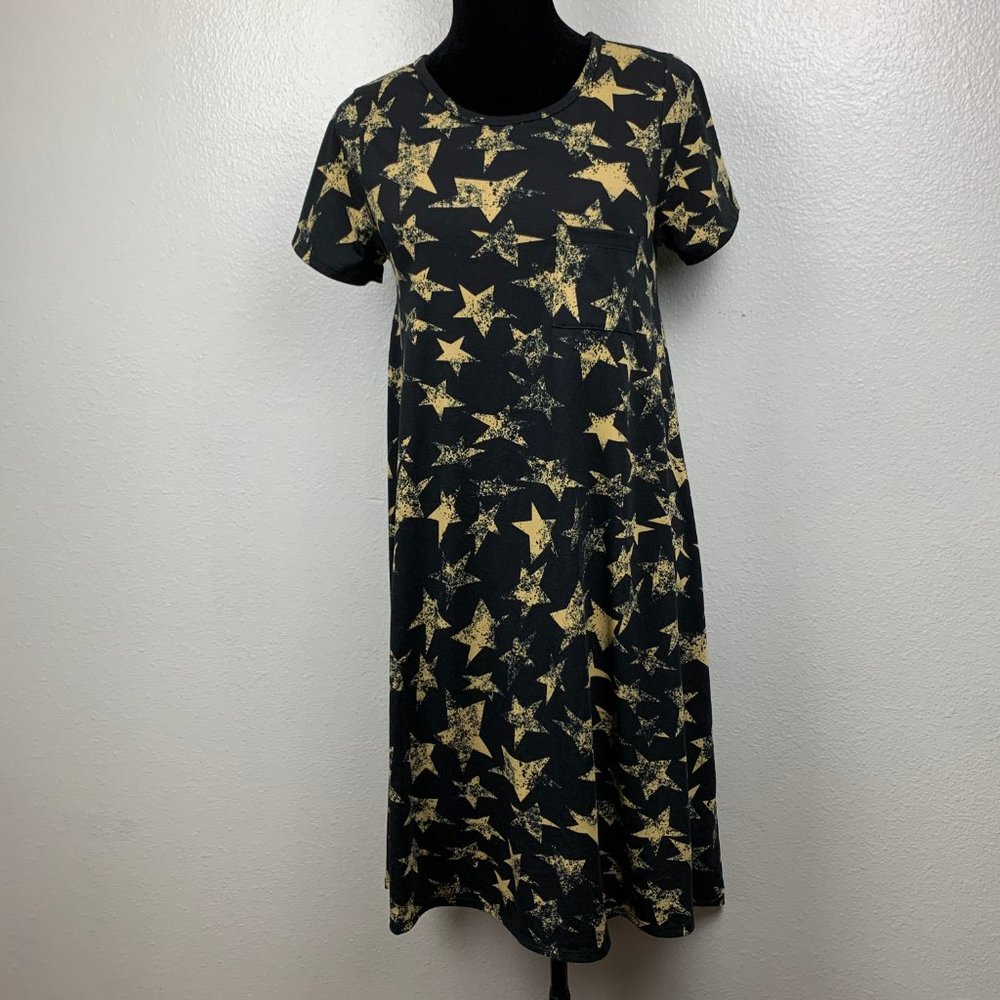 Lularoe  Black Tan Star Print‎ Carly Swing Dress